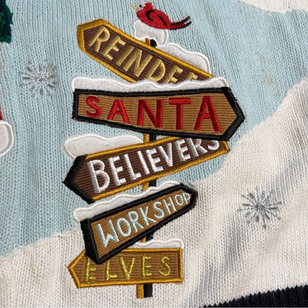 VINTAGE Quacker Factory Christmas knit sweater cardigan Santa tree angel deer - Picture 10 of 14